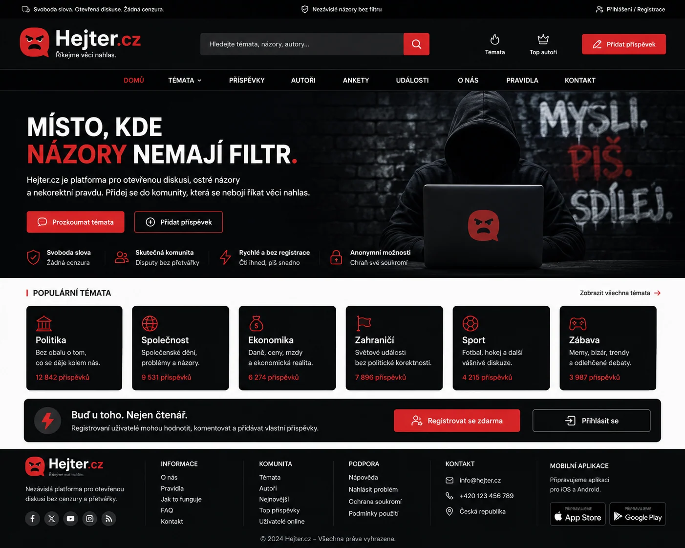 Návrh platformy Hejter.cz pro témata, názory, ankety a komunitní diskusi